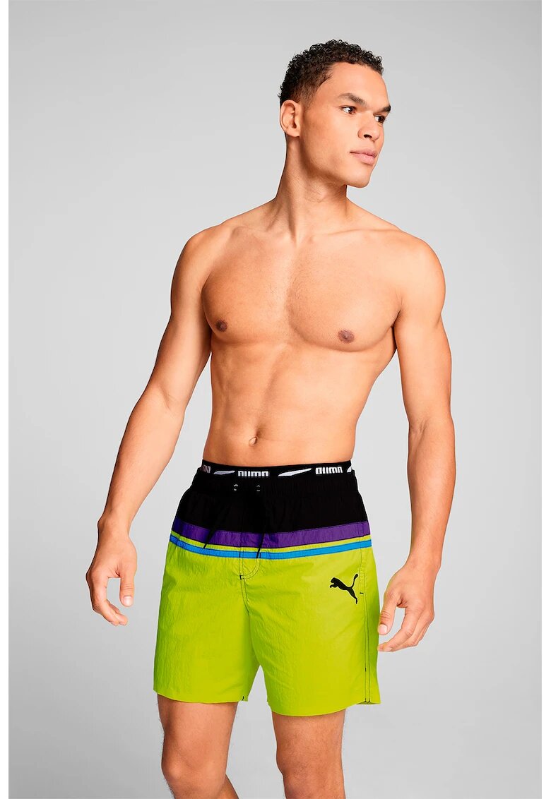 Puma Pantaloni scurti de baie cu model colorblock - Negru/Verde lime
