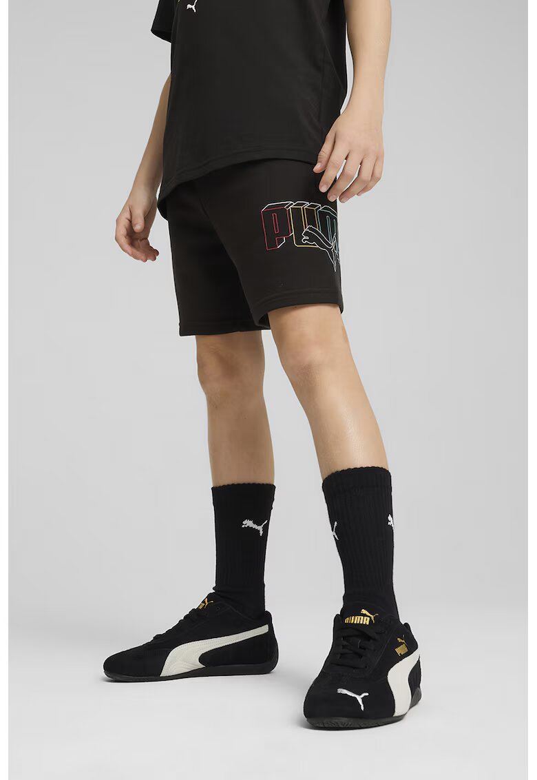 Puma Pantaloni scurti din amestec de bumbac cu imprimeu logo - Negru