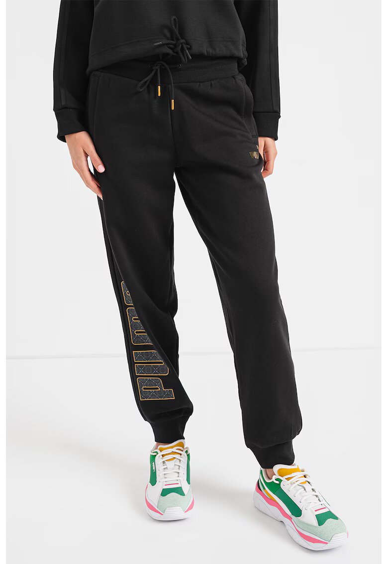 Puma Pantaloni sport cu imprimeu logo - Negru