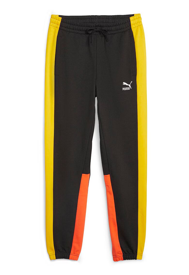 Puma Pantaloni sport cu model colorblock Classics Block - Negru/Galben/Portocaliu
