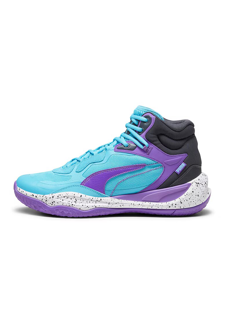 Puma Pantofi cu garnituri de piele - pentru baschet Playmaker Pro - Alb/Violet/Albastru