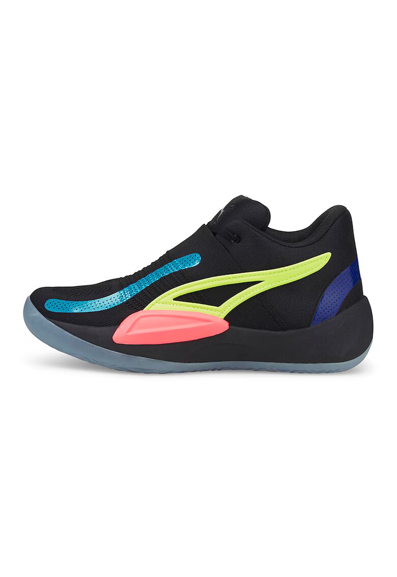 Puma Pantofi mid-high pentru baschet Rise Nitro Sun - Negru/Verde neon/Roz