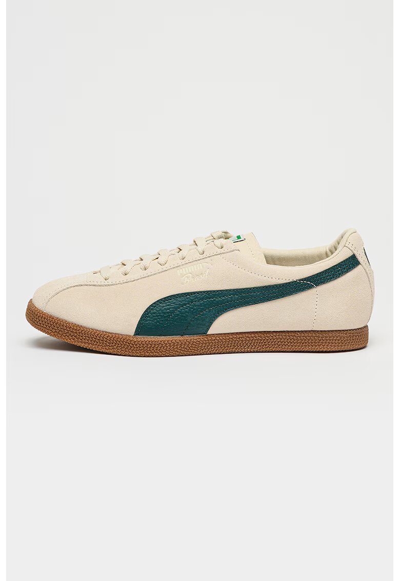 Puma Pantofi sport Brasil din piele intoarsa si piele - Alb/Verde englez