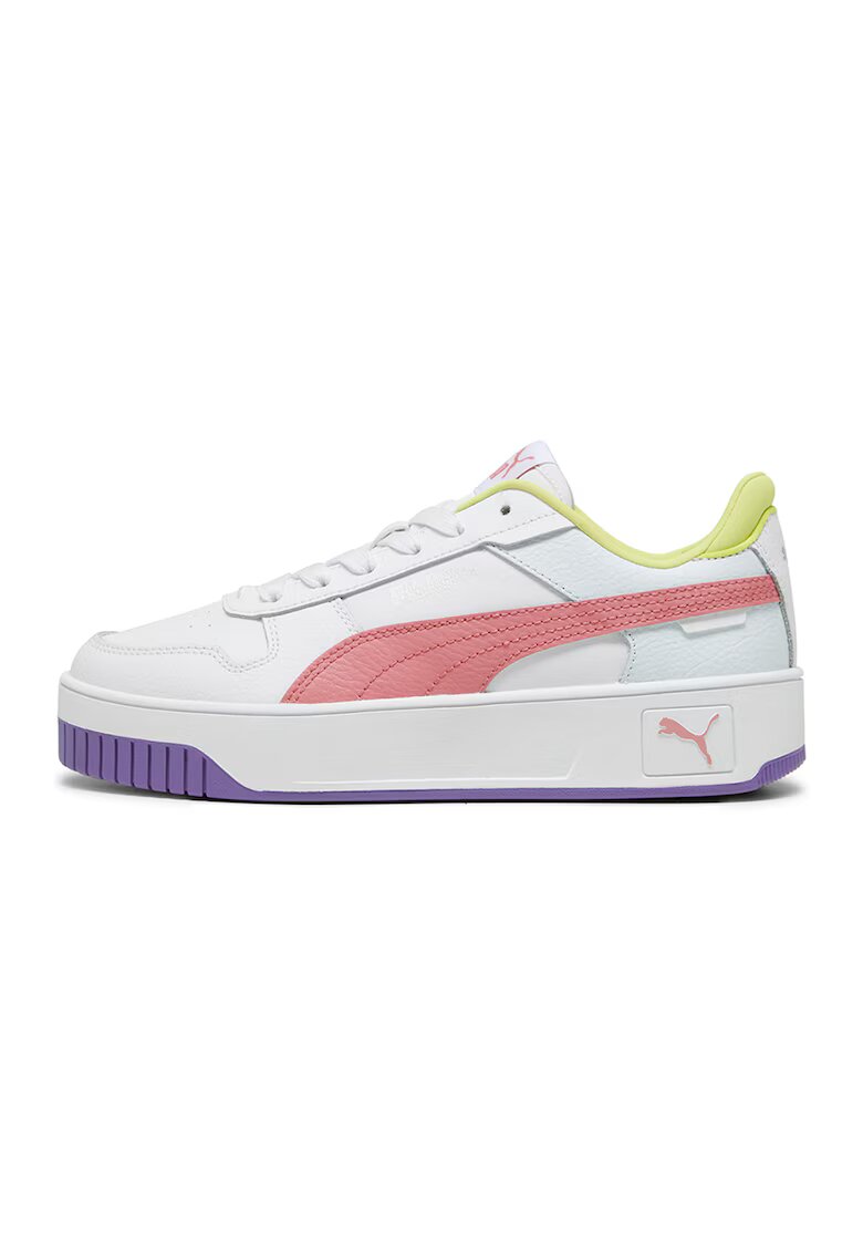 Puma Pantofi sport Carina Street Jr. de piele si piele ecologica - Alb/Coral