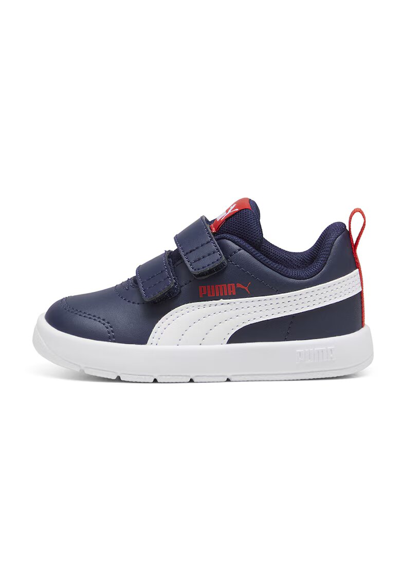 Puma Pantofi sport Courtflex V3 din piele ecologica cu velcro - Rosu/Albastru inchis/Alb optic