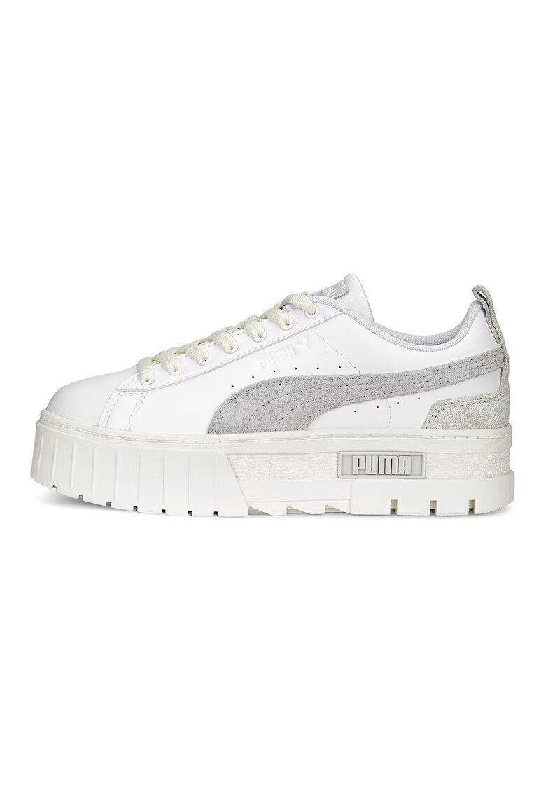 Puma Pantofi sport cu garnituri de piele intoarsa Mayze Thrifted - Alb/Gri cenusiu