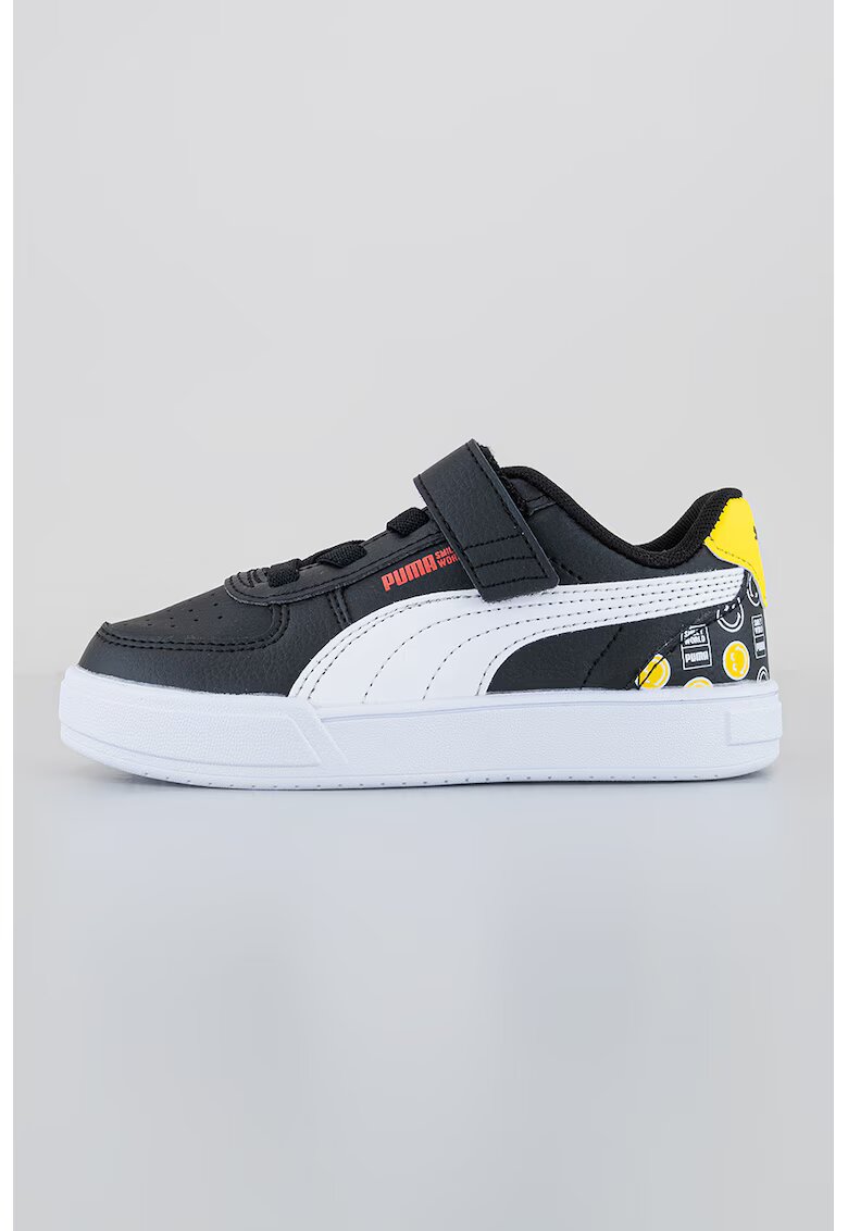 Puma Pantofi sport cu inchidere velcro Caven Smiley World - Alb/Negru