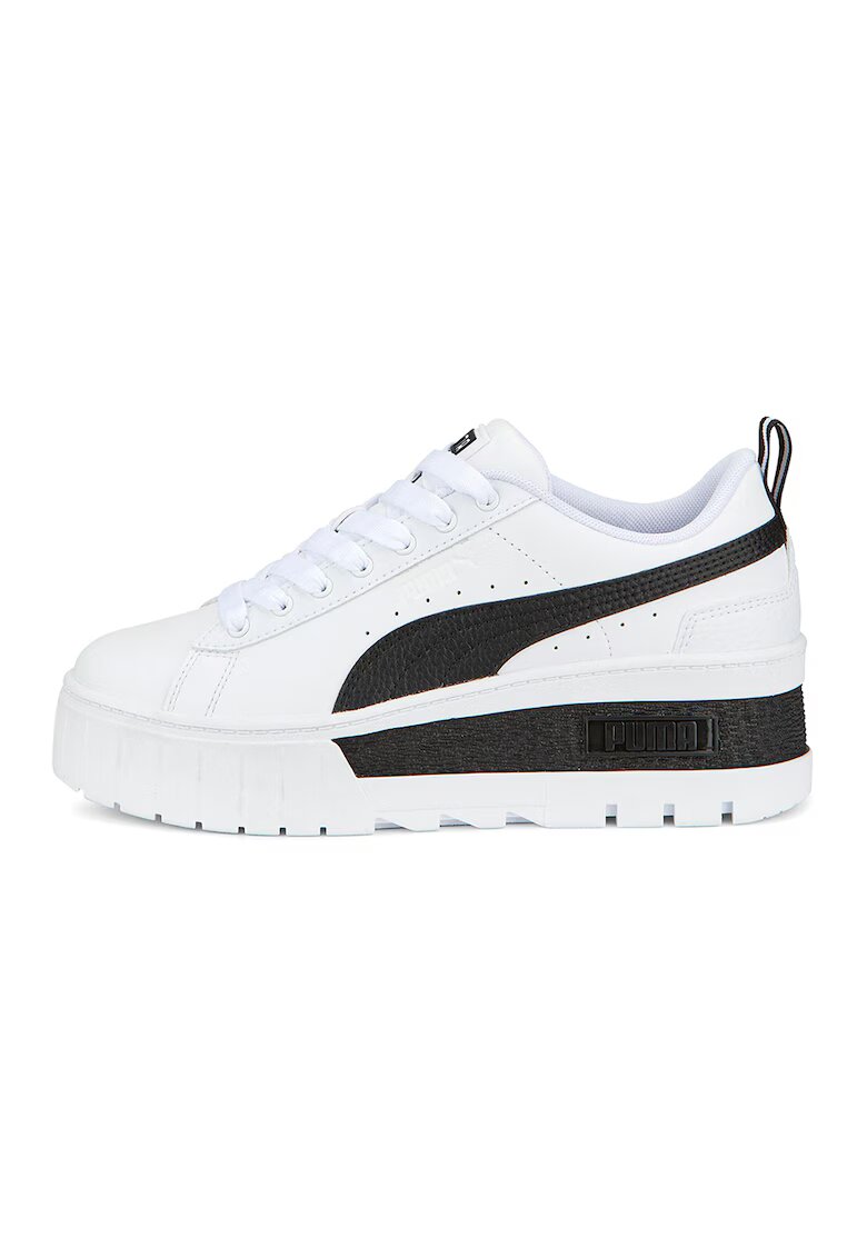 Puma Pantofi sport de piele cu insertii de piele ecologica Mayze - Alb/Negru