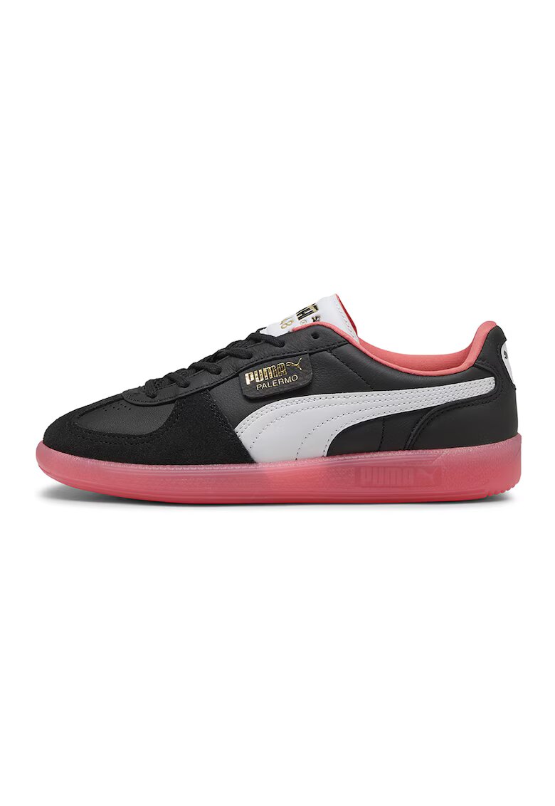 Puma Pantofi sport de piele cu insertii de piele intoarsa Palermo - Alb/Negru stins/Roz