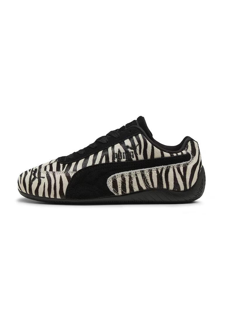 Puma Pantofi sport de piele cu talpa plata si animal print - Negru/Crem
