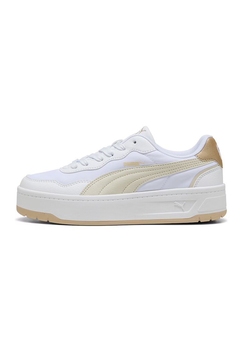 Puma Pantofi sport de piele ecologica Court Lally - Alb/Galben