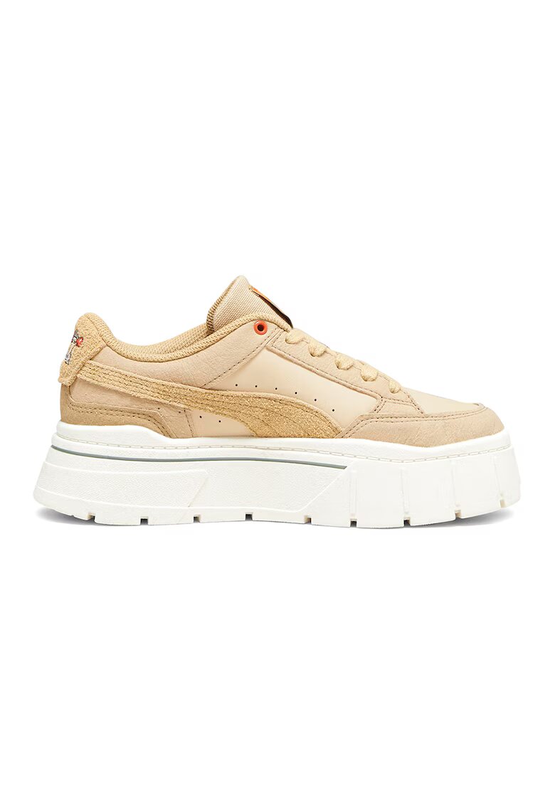 Puma Pantofi sport de piele ecologica cu garnituri din piele intoarsa Mayze Stack - Maro nisip