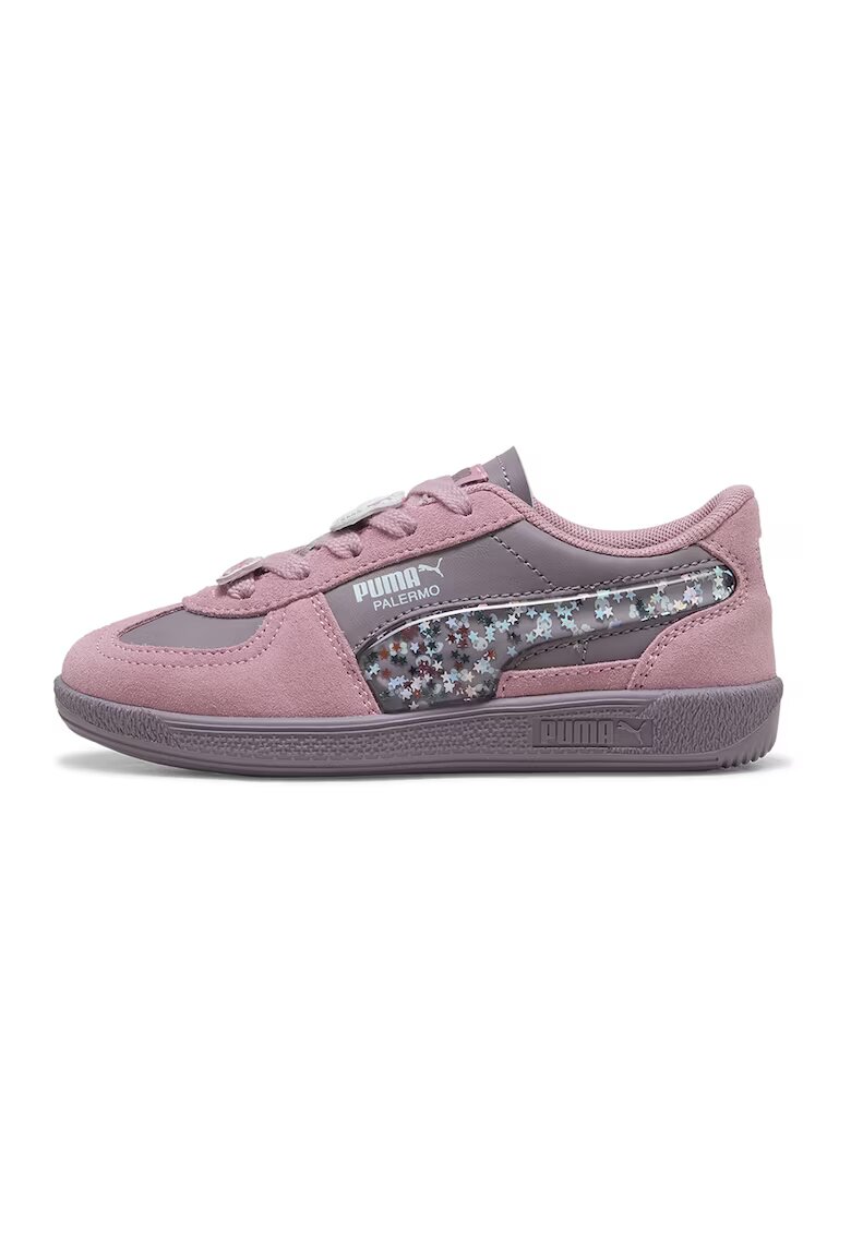 Puma Pantofi sport de piele intoarsa cu detalii cu stele - Alb/Gri/Roz somon