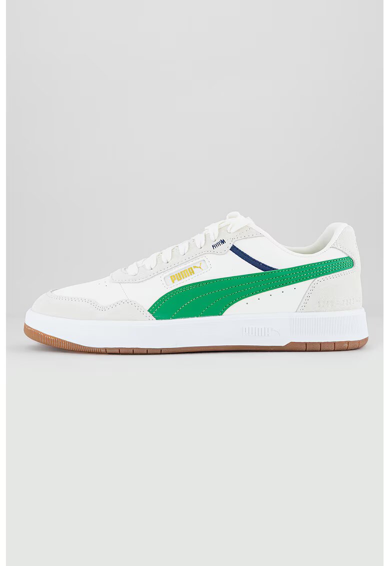 Puma Pantofi sport de piele intoarsa si piele ecologica Court Ultra - Alb/Verde/Alb murdar