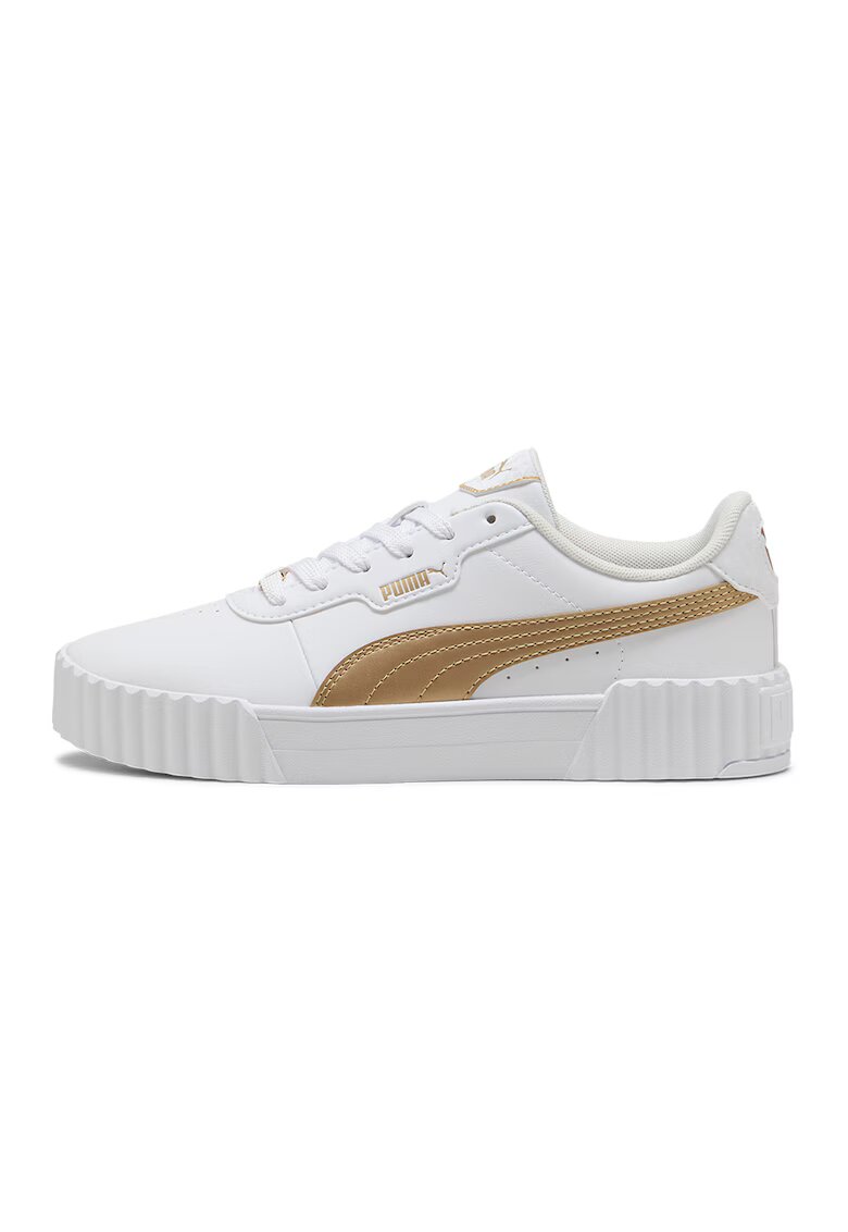 Puma Pantofi sport din piele ecologica Carina 3.0 - Maro deschis/Alb optic