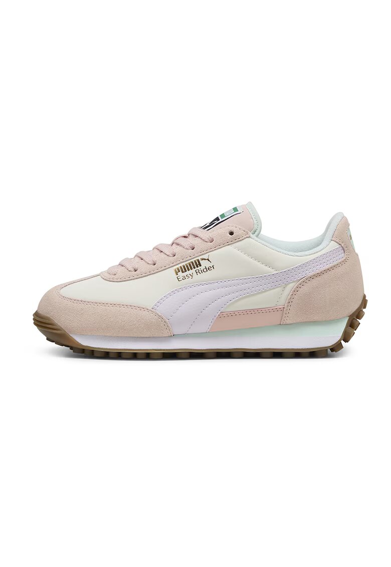 Puma Pantofi sport Easy Rider de piele intoarsa si material textil - Alb fildes/Piersica