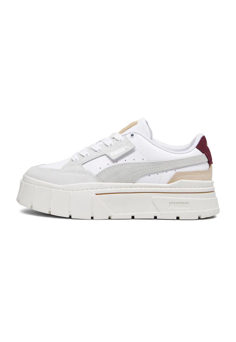 Puma Pantofi sport flatform cu insertii din piele intoarsa Mayze Stack Luxe - Alb/Gri deschis/Bej