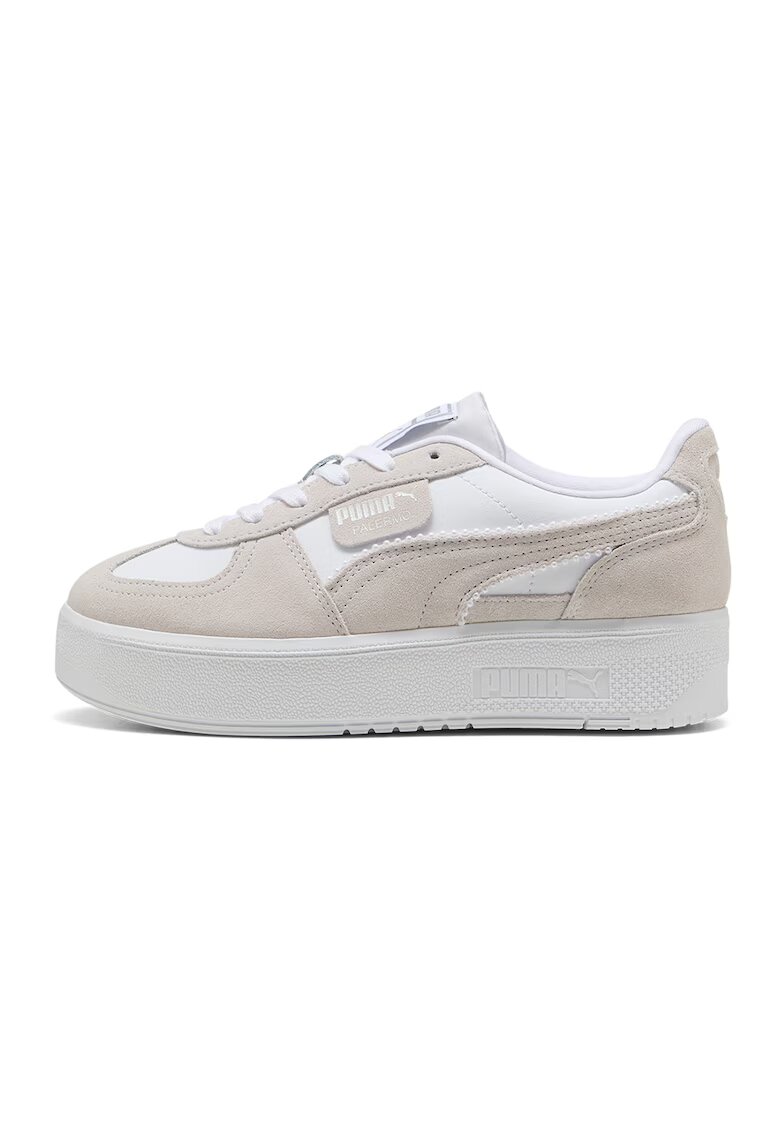 Puma Pantofi sport flatform din piele intoarsa si piele Palermo Elevata - Alb/Maro taupe deschis