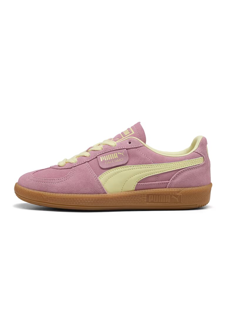 Puma Pantofi sport Palermo de piele intoarsa si piele - Galben pai/Roz