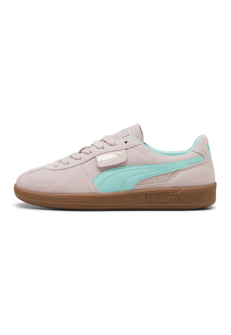 Puma Pantofi sport Palermo de piele intoarsa si piele - Turcoaz/Roz pal