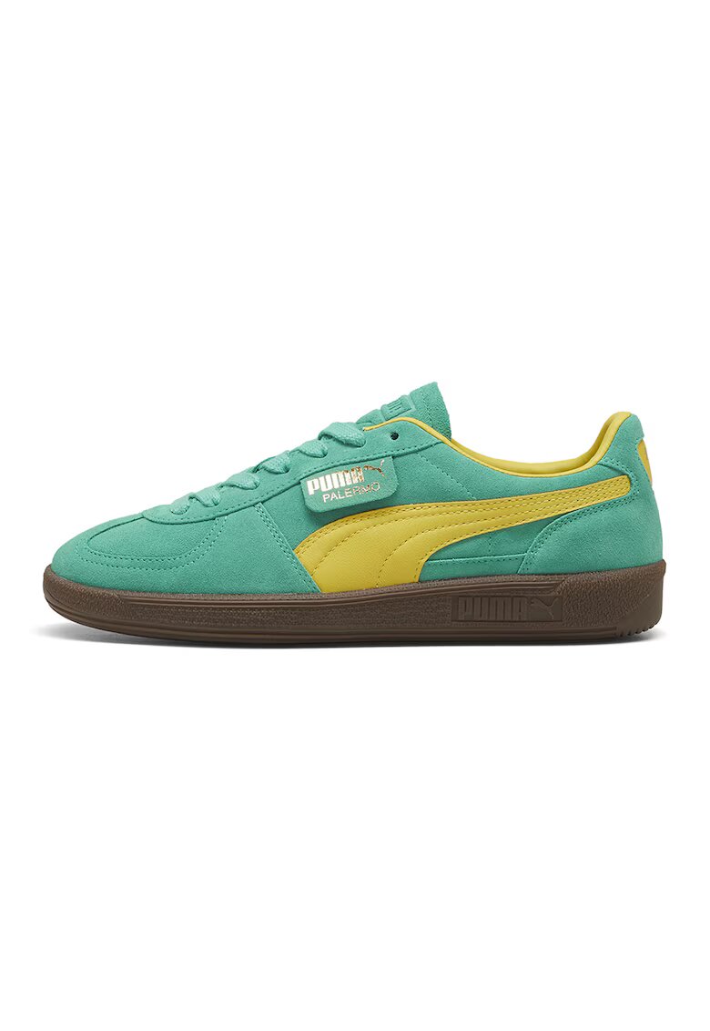 Puma Pantofi sport Palermo de piele intoarsa si piele - Verde persan/Galben mustar