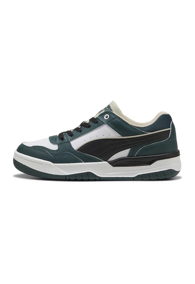 Puma Pantofi sport Rebound de piele si piele ecologica - Alb/Negru/Verde inchis