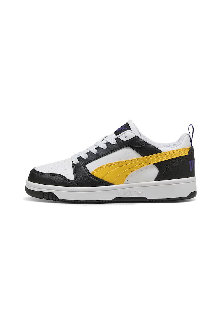 Puma Pantofi sport Rebound V6 din piele ecologica - Alb/Negru/Galben