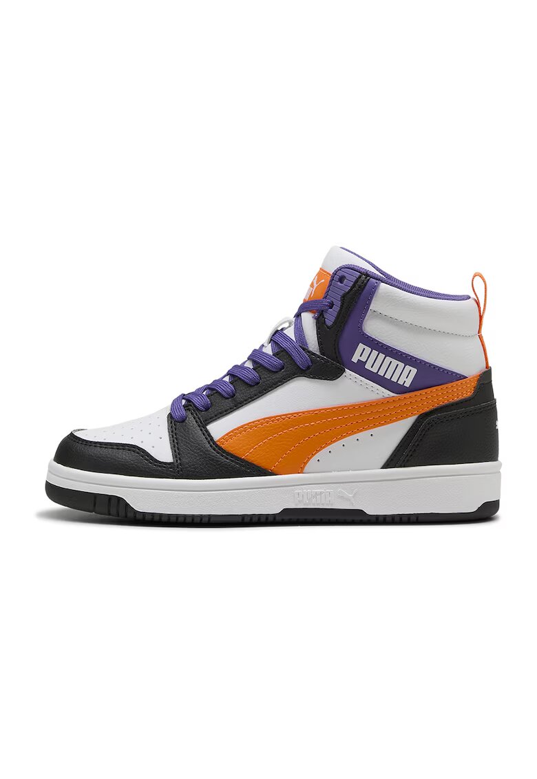 Puma Pantofi sport Rebound V6 mid-cut din piele ecologica - Alb/Portocaliu/Violet