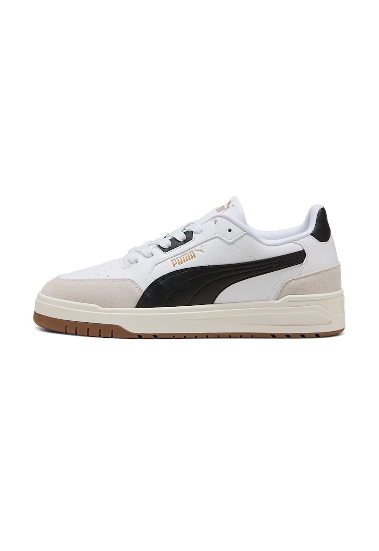 Puma Pantofi sport Shuffle Dowtown cu detalii din piele intoarsa si model unisex - Alb/Negru/Grej