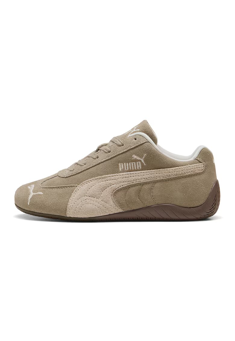 Puma Pantofi sport Speedcat Elevated din piele intoarsa cu logo brodat - Alb fildes/Maro nisip