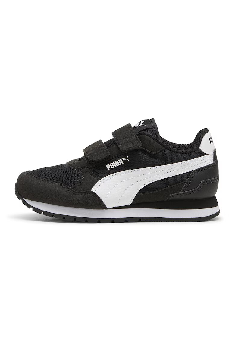 Puma Pantofi sport ST Runner v4 cu bareta velcro si insertii de plasa - Alb/Negru