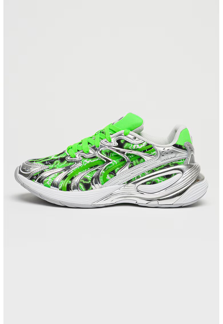 Puma Pantofi sport wedge Inverse RIPNDIP cu strat exterior din piele - Verde electric/Argintiu