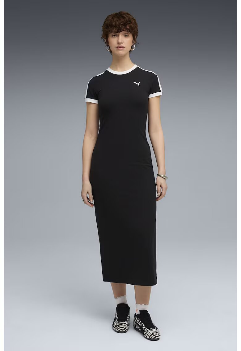 Puma Rochie lunga din amestec de bumbac cu croiala cambrata - Alb/Negru