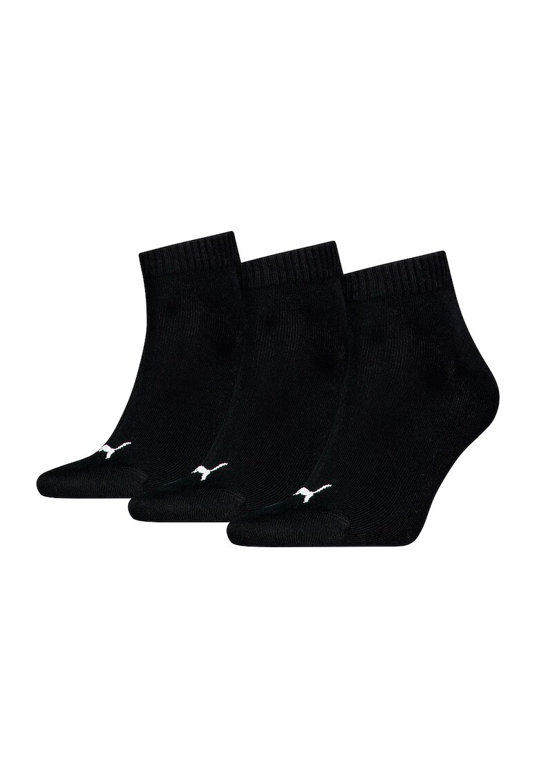 Puma Set de 3 perechi de sosete scurte unisex cu detalii logo - Alb/Negru