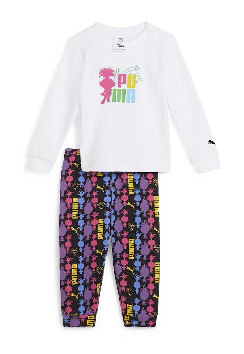 Puma Set de bluza si pantaloni din amestec de bumbac cu logo - Alb/Negru/Violet