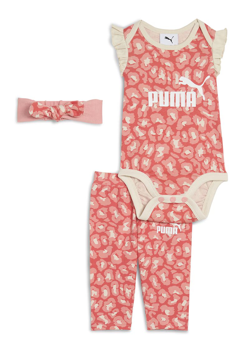 Puma Set de body de bumbac cu imprimeu - colanti si bentita - 3 piese - Coral/Roz