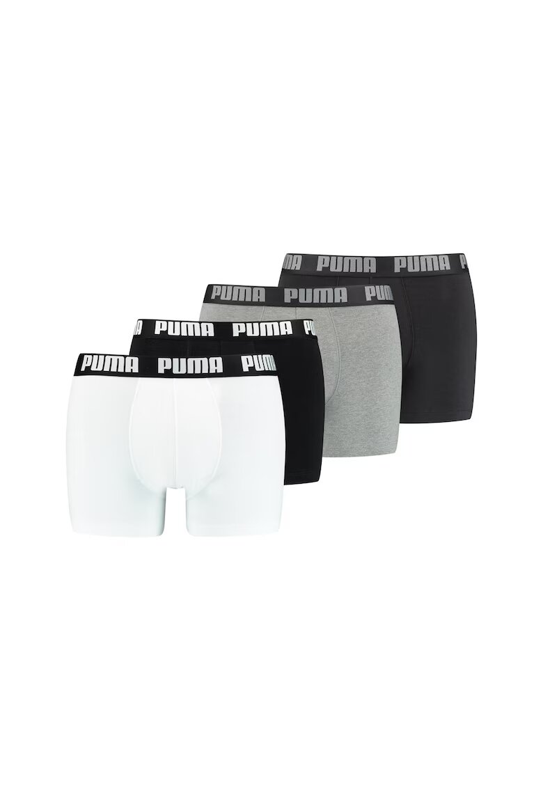 Puma Set de boxeri cu banda elastica in talie - 4 perechi - Alb/Gri