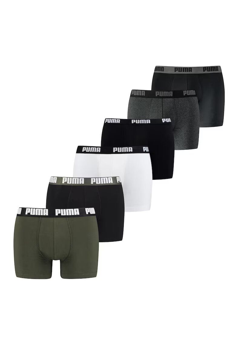 Puma Set de boxeri cu banda logo in talie - 6 perechi - Alb/Verde/Negru/Gri