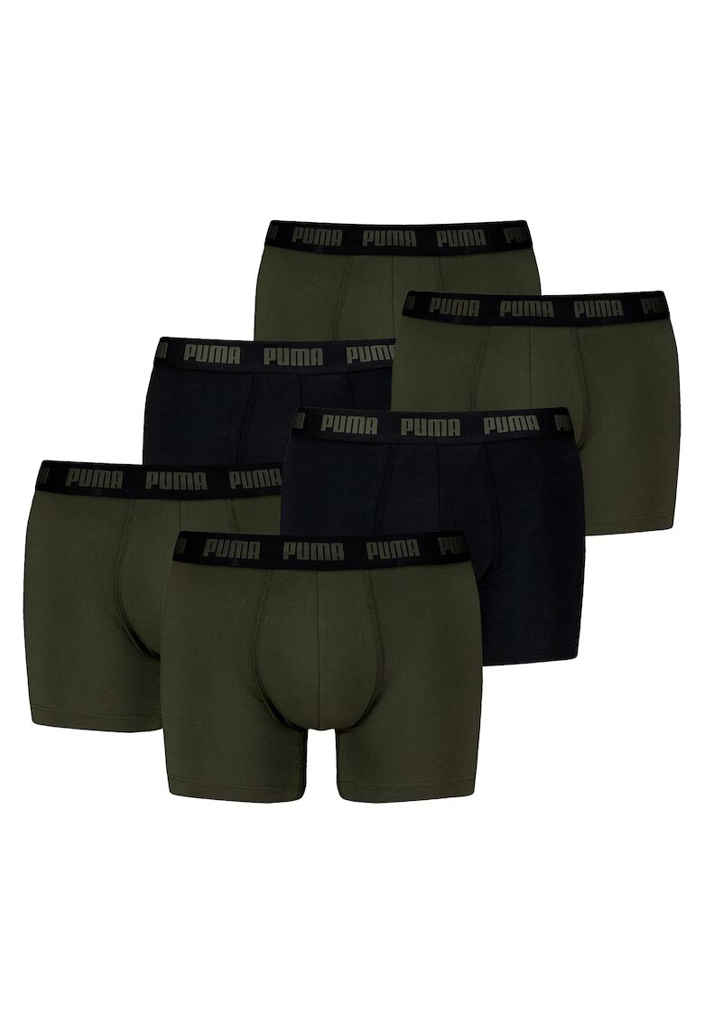 Puma Set de boxeri cu banda logo in talie - 6 perechi - Verde/Negru