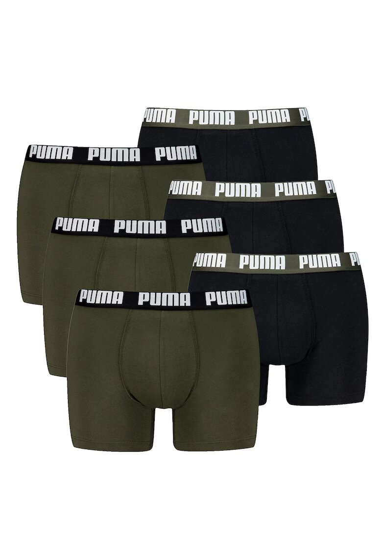 Puma Set de boxeri cu banda logo in talie - 6 perechi - Verde/Negru