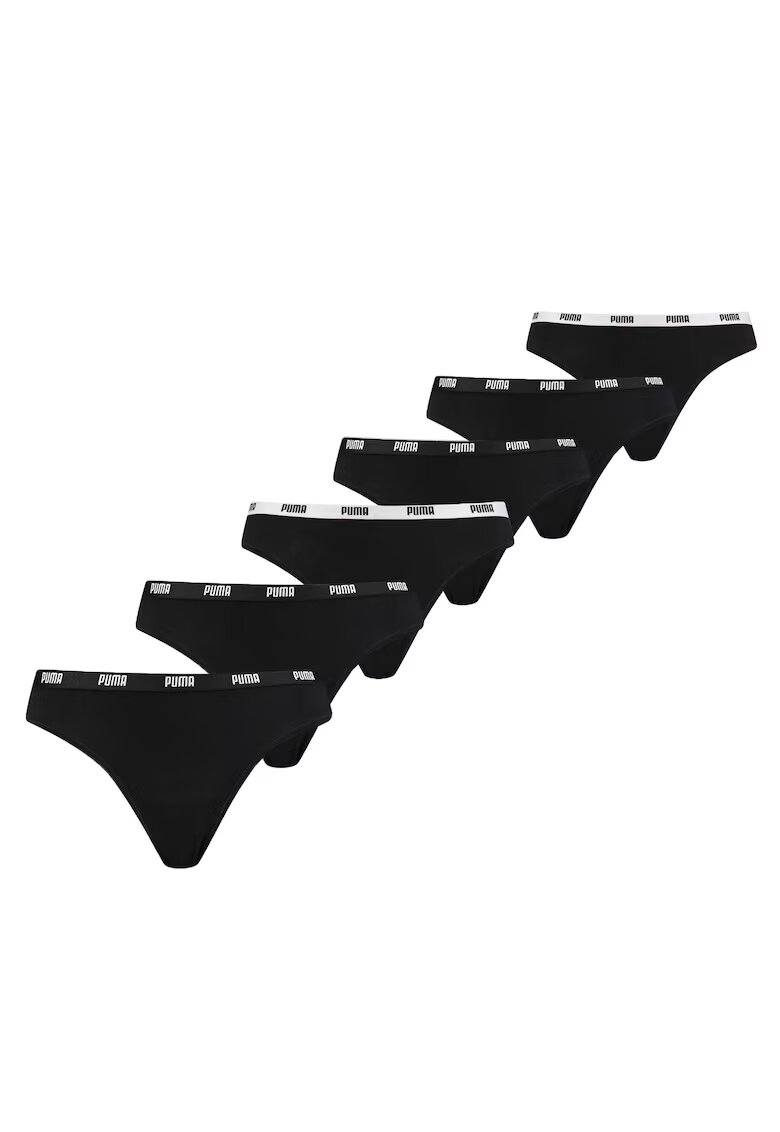 Puma Set de chiloti tanga cu banda logo - 6 perechi - Negru