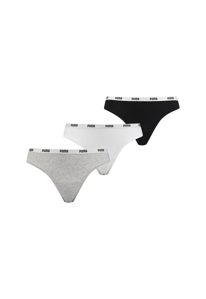 Puma Set de chiloti tanga cu logo - 3 perechi - Alb/Negru/Gri deschis melange
