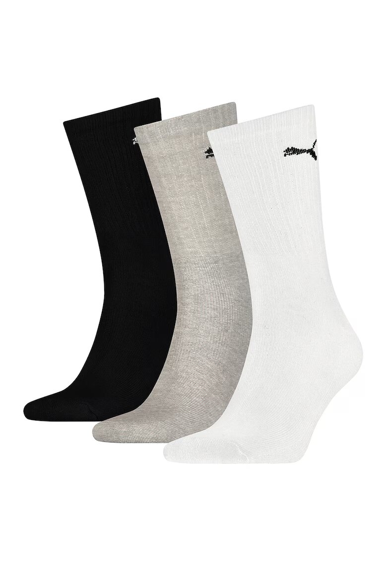 Puma Set de sosete unisex lungi cu logo brodat - 3 perechi - Alb/Negru/Gri