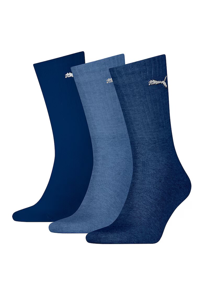 Puma Set de sosete unisex lungi cu logo brodat - 3 perechi - Albastru
