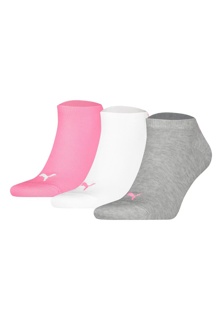 Puma Set de sosete unisex pana la glezna cu imprimeu logo - 3 perechi - Alb/Gri/Roz