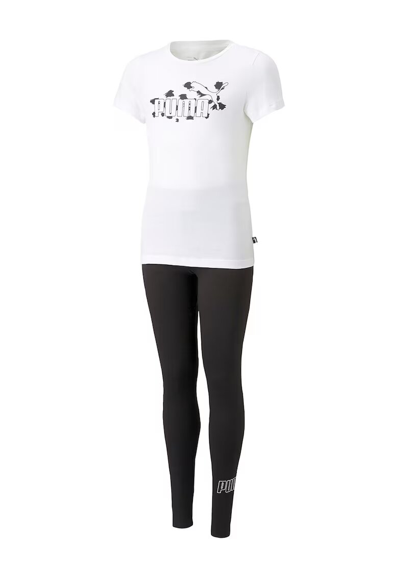 Puma Set de tricou si colanti cu imprimeu logo - Alb/Negru