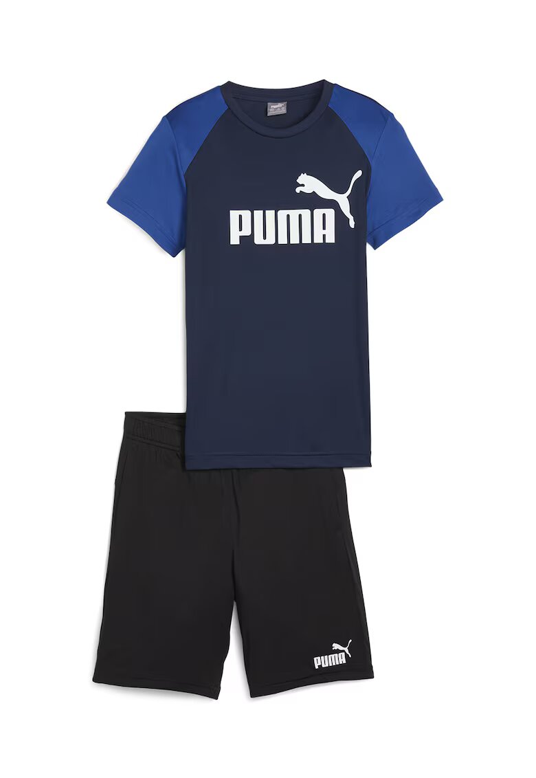Puma Set de tricou si pantaloni scurti cu imprimeu logo - 2 piese - Negru/Albastru royal