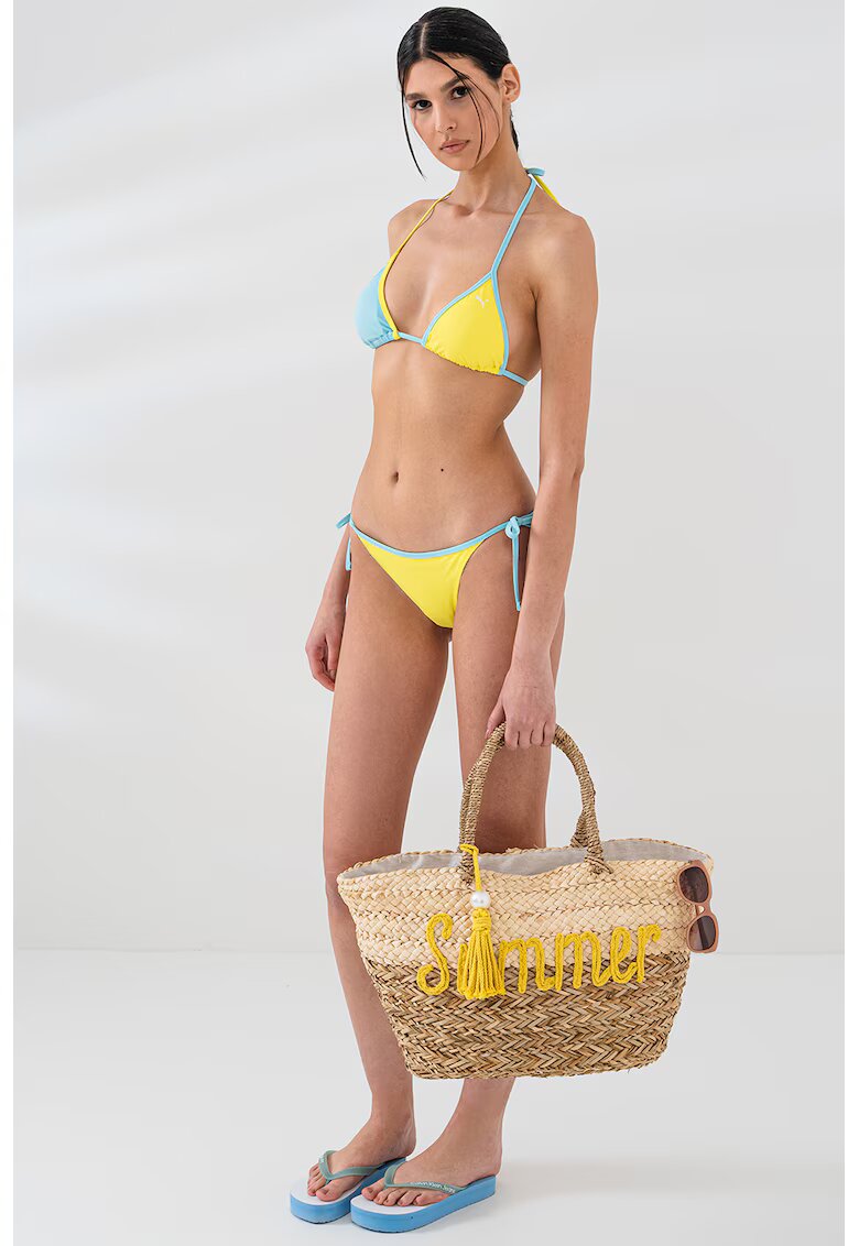 Puma Sutien de baie cu cupe triunghiulare - Albastru pastel/Verde lime