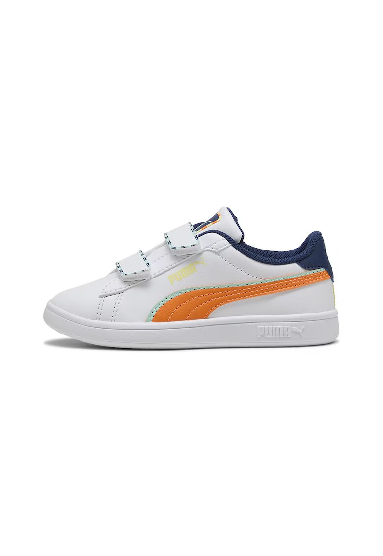 Puma Tenisi din piele ecologica cu velcro Smash 3.0 - Alb/Portocaliu