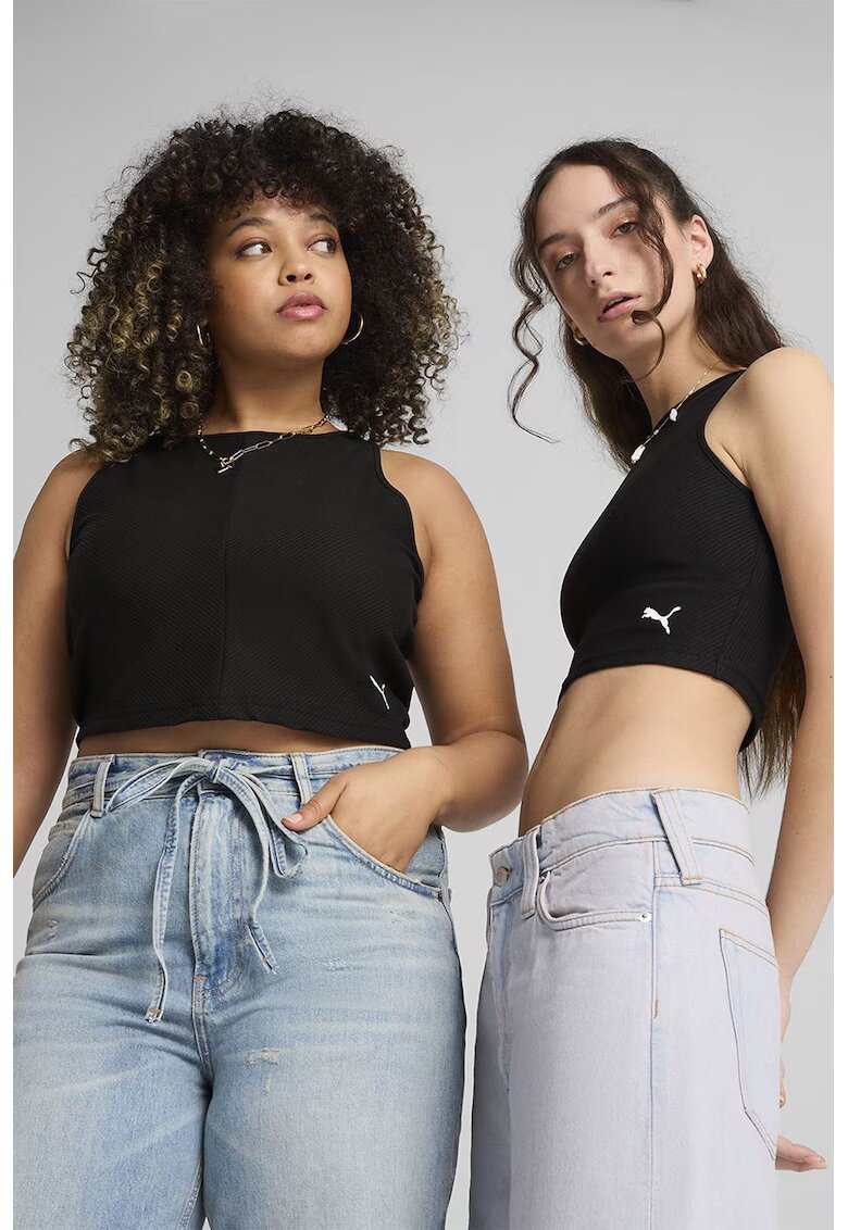Puma Top crop din amestec de bumbac cu aspect striat - Negru